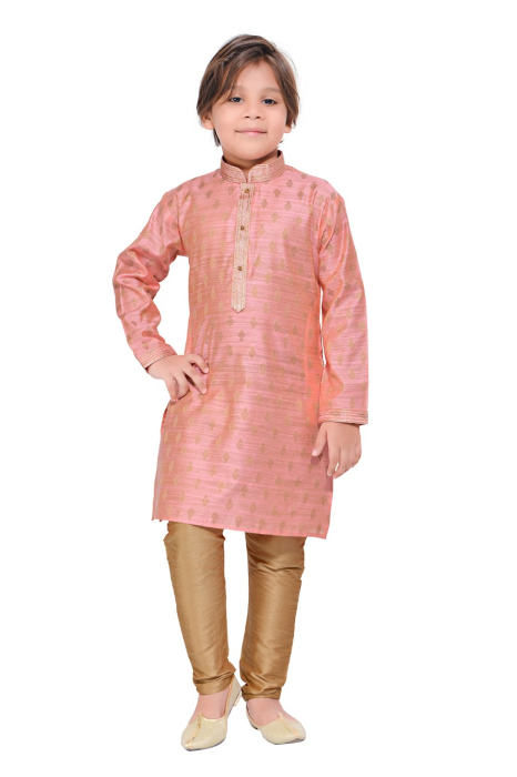 Block Printed Silk Kurta Pajama Set In Pink
