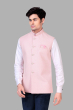 Pink Embroidered Nehru Jacket In Silk 