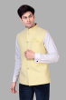 Light Yellow Embroidered Nehru Jacket In Silk 