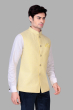 Light Yellow Embroidered Nehru Jacket In Silk 
