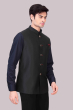 Black Nehru Jacket In Suiting Fabric 