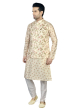 Printed Kurta Pajama Set with Nehru Jacket in White