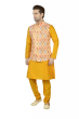 Jacquard Print Nehru Jacket with Yellow Kurta Pajama