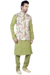 Jacquard Print Nehru Jacket with Green Kurta Pajama Set