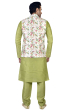Jacquard Print Nehru Jacket with Green Kurta Pajama Set