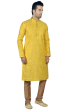 Printed Dupion Silk Kurta Pajama Set in Yellow
