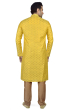 Printed Dupion Silk Kurta Pajama Set in Yellow