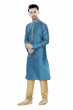 Blue Silk Kurta Pajama Set with Neck Work