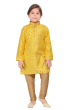 Block Printed Silk Kurta Pajama Set In Yellow