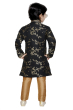 Brocade Silk Golden Printed Kurta Pajama Set in Black