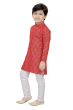Silver Printed Cotton Kurta Pajama set In Red