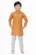  Dot Printed Cotton Kurta Pajama Set in Orange