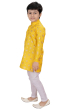 Yellow Cotton Kurta Pajama set in Block Print