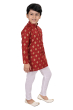 Traditional Red Cotton Kurta Pajama set in Floral Block Print