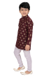 Traditional Maroon Cotton Kurta Pajama set in Floral Block Print
