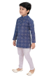 Printed Chequered pattern on Cotton Kurta in Blue