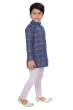 Printed Chequered pattern on Cotton Kurta in Blue