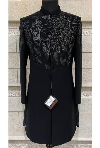 Black Indo Western With Cut Dana Embroidery In Imported British Fabric