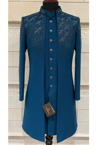 Cobalt Blue Jacket Indo Western in Imported British Fabric