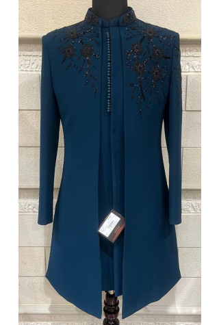Dark Blue Jacket Indo Western in Imported British Fabric