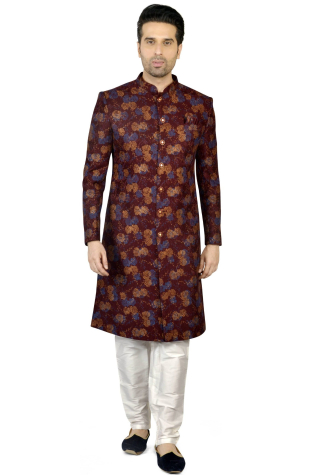 All-over printed Indo-Western Sherwani in Red