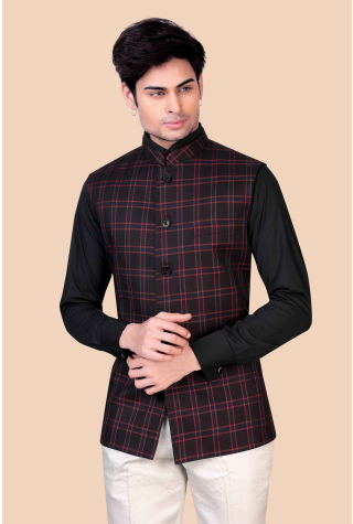 Black Checkered Nehru Jacket