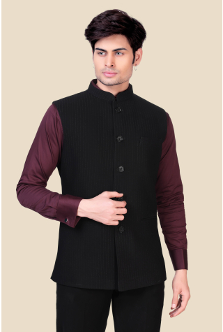 Black Terry Rayon Nehru Jacket 