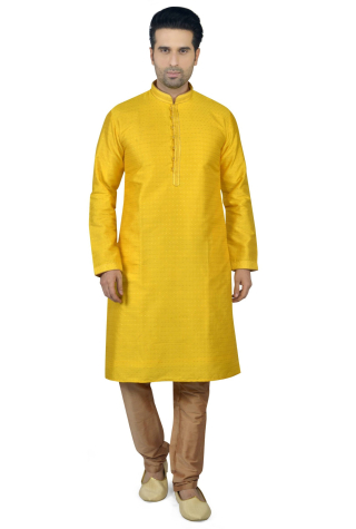 Dotted Silk Kurta Pajama Set in Yellow