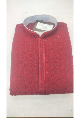 Red Chikankari Kurta Pajama Set In Georgette 