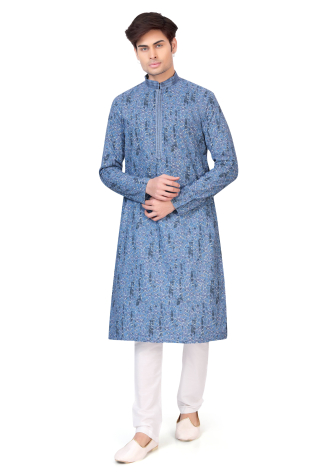 Royal Blue Embroidered Kurta Set With Sequins