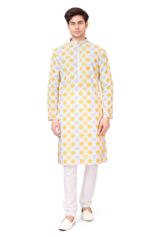 Yellow Embroidered Kurta Set With Sequins