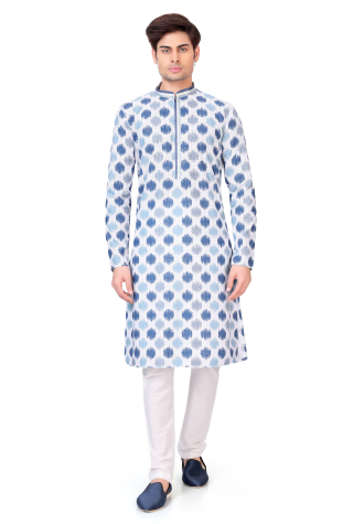 Sky Blue Embroidered Kurta Set With Sequins