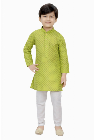 Cotton Printed Kurta Pajama in Green