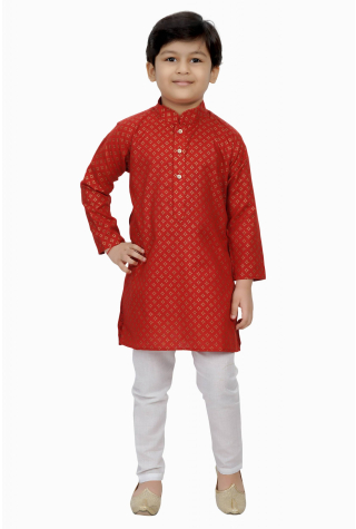 Cotton Printed Kurta Pajama in Red