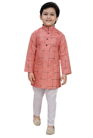 Cotton Checkered Kurta Pajama in Pink