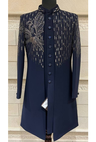 Midnight Blue Jacket Indo Western in Imported British Fabric