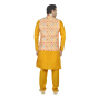 Jacquard Print Nehru Jacket with Yellow Kurta Pajama
