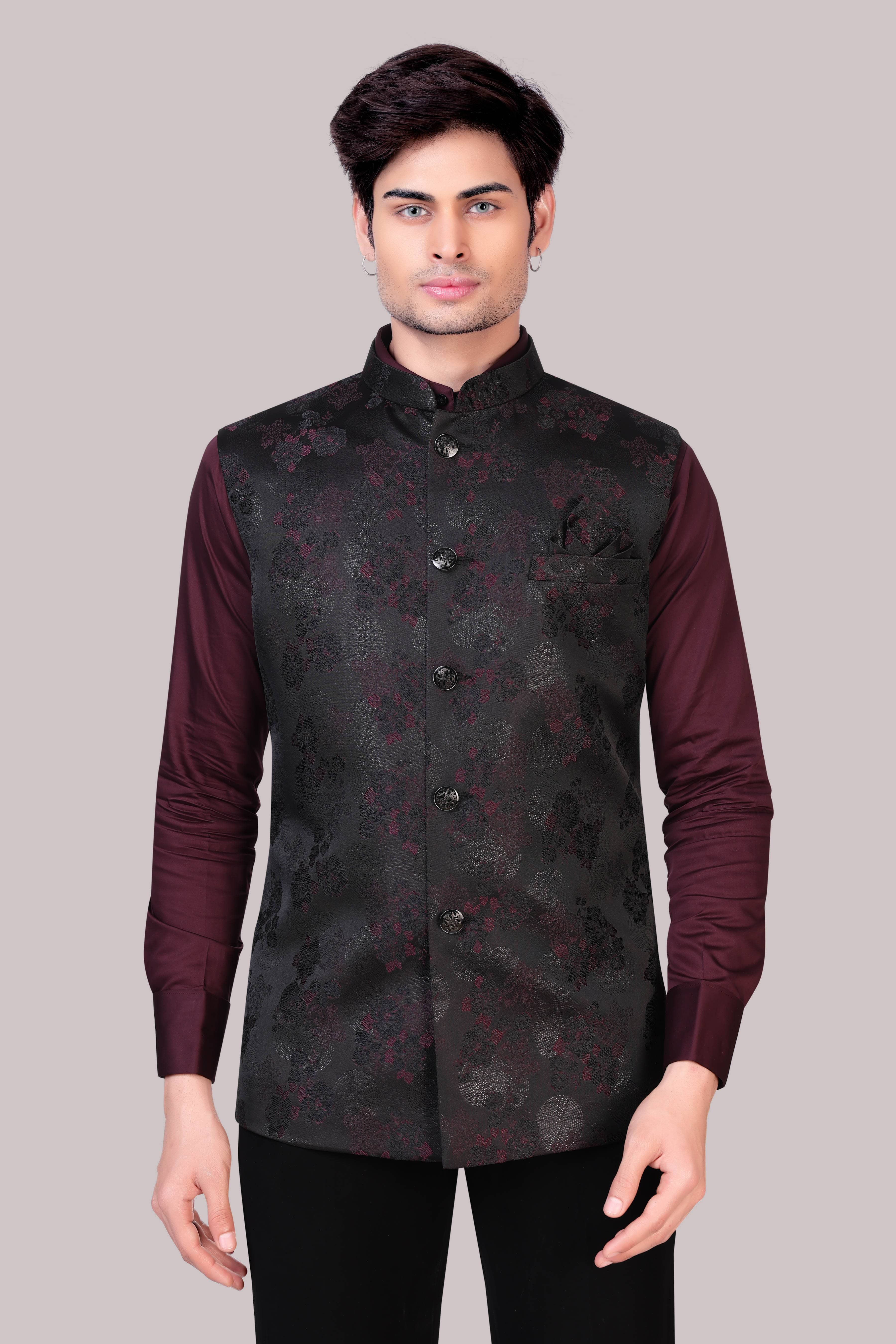 Embroidered Nehru Jacket Suit
